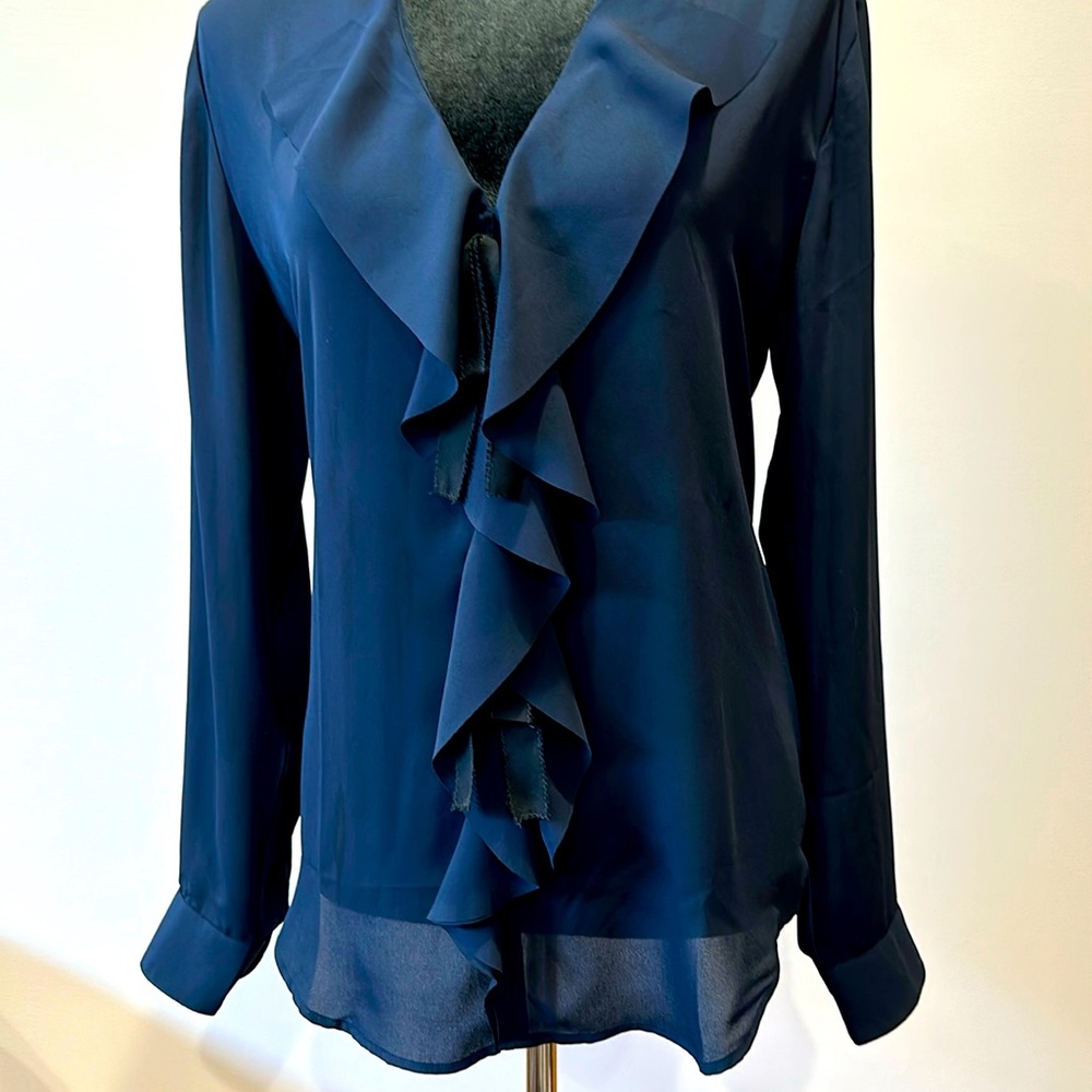 Navy banana republic blouse with ruffle accent